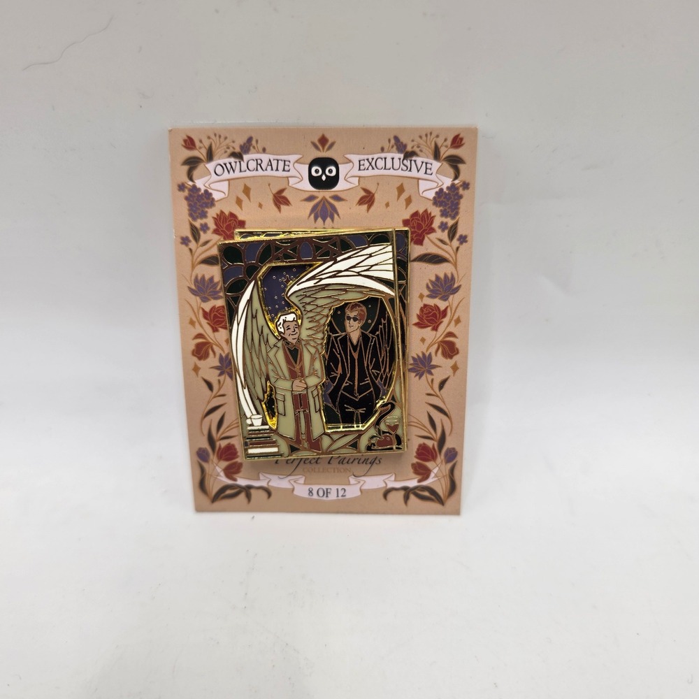 OwlCrate Enamel Pin Gold Good Omens Sliding‎ Aziraphale Crowley Bookish Pin